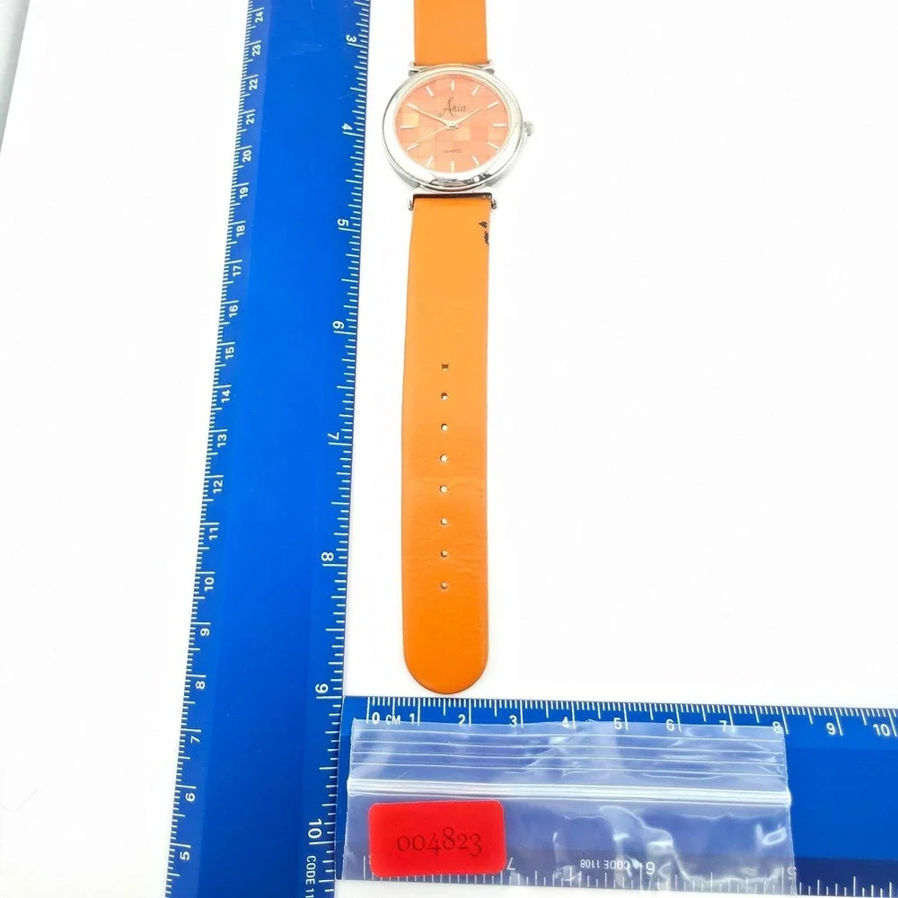 ARIA Ladies Watch 925 Sterling Silver Mother Of Pearl Dial Orange Leather 7.75